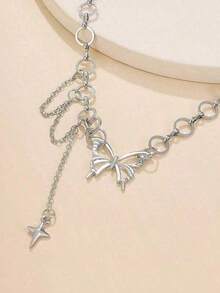 Collar con colgante de mariposa - plata - Ver 4