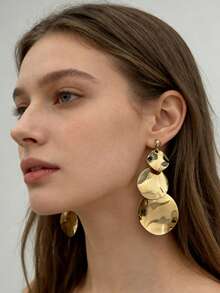 Vintage Gold Multi-Layer Circle Earrings - Chic Dangle Jewelry For Daily & Party - Gold - View 1