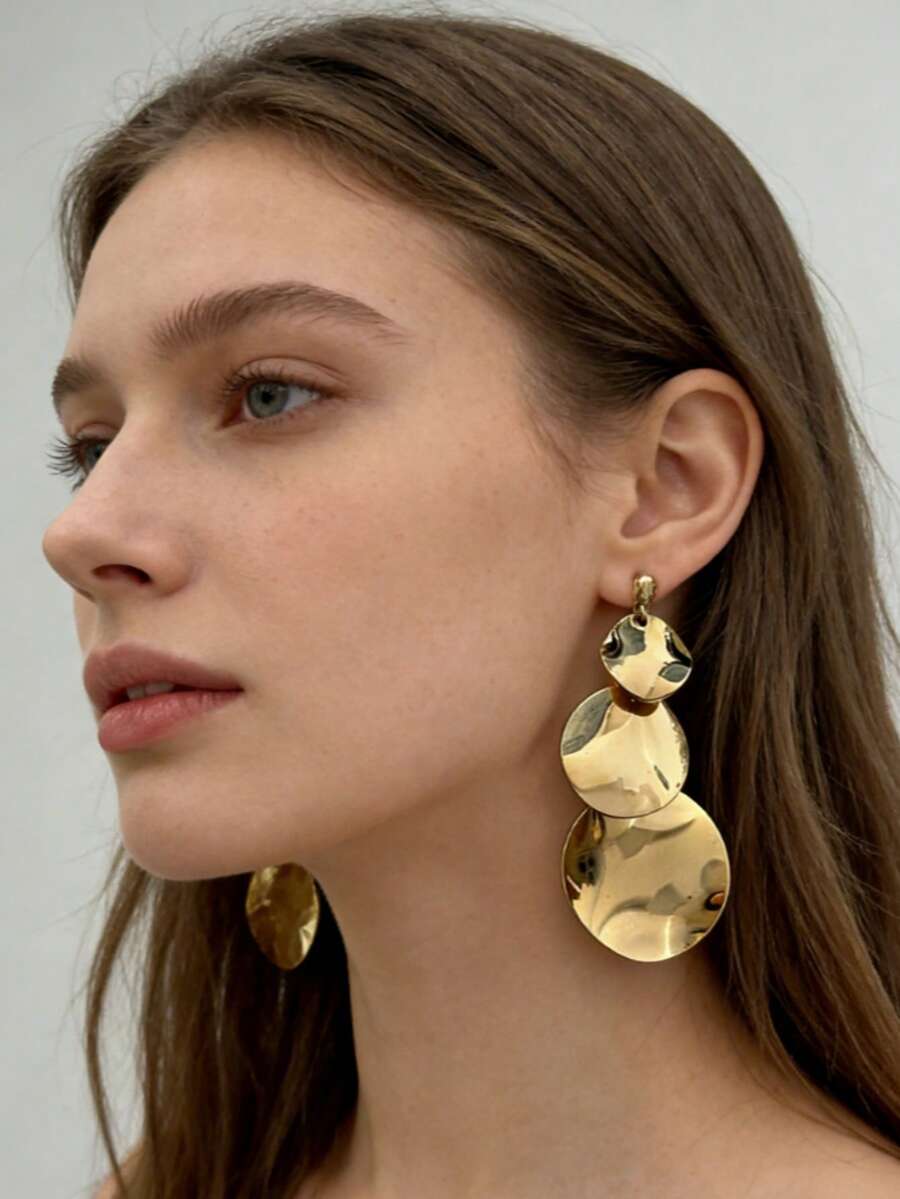 Vintage Gold Multi-Layer Circle Earrings - Chic Dangle Jewelry For Daily & Party - Gold - View 1