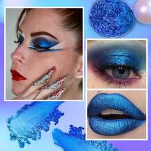 Blue Glitter Eyeshadow, Highly Pigmented Bright Sparkly Eye Makeup, Long Lasting Holographic Royal Blue Shimmer Chrome Eye Shadow Palette Single For Brown Eyes, Vegan Cruelty &Amp; Talc Free (Royal #6E) - ColorE - 查看 3
