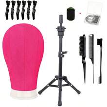 Complete Wig Styling Equipment For Novices: 22-Inch Wig Stand + Tripod + T-Pins + Bristle Brush - Multicolor - View 10