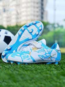 四季皆宜的运动足球鞋，校园风足球鞋，足球训练鞋，足球比赛鞋，不对称迷彩图案鞋面，便捷的魔术贴搭扣 - 紫羅蘭色 - 查看 7