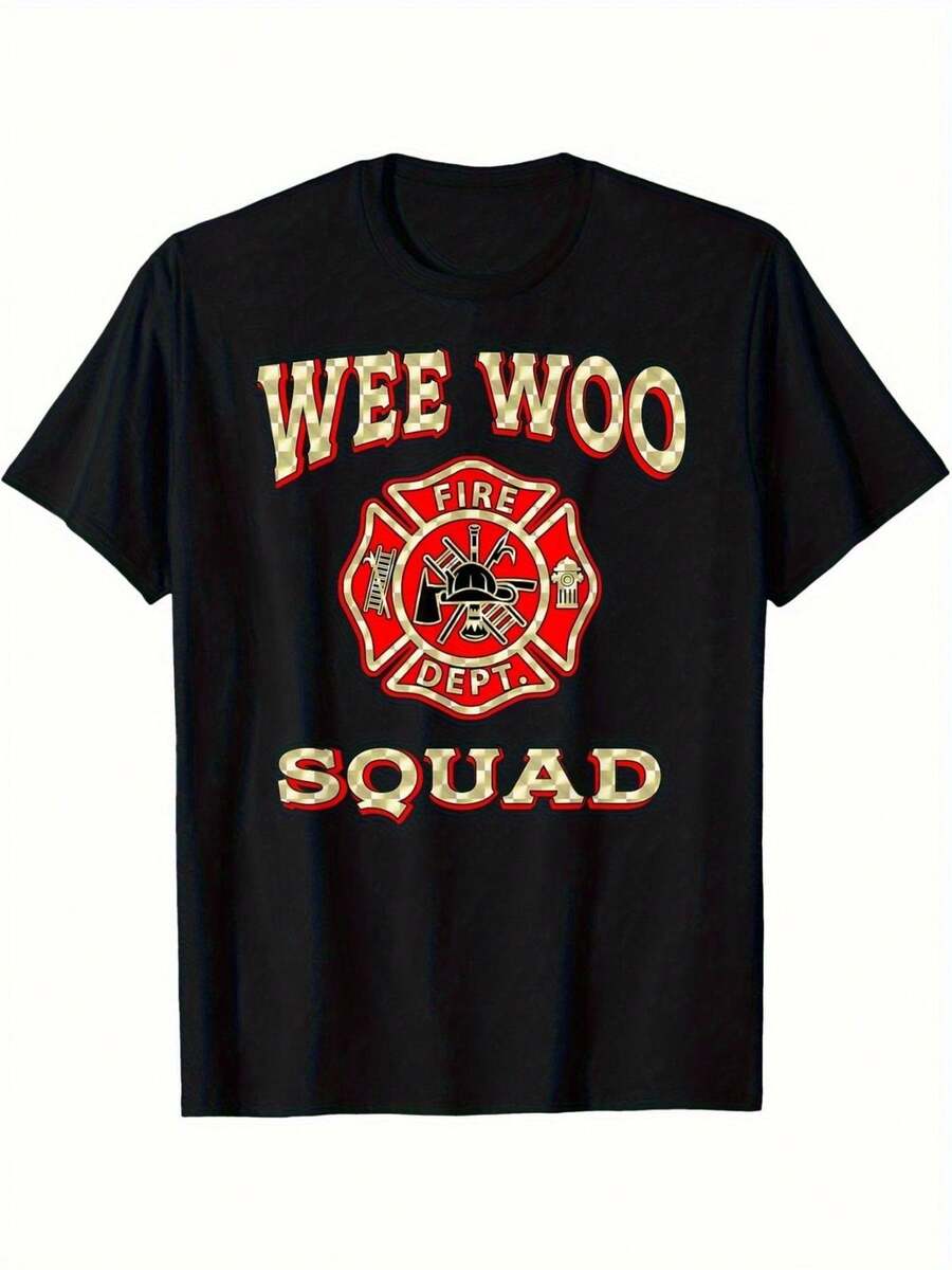 Camiseta Negra Hombre Wee Woo Squad Edición Bomberos Diseño Casual y Único Perfecto para Fanáticos Urbanos Estilo Streetwear Mexicano Inspiración Heroica para Jóvenes 100% Algodón Regalo Ideal Fiesta Día del Padre - Negro - Ver 1