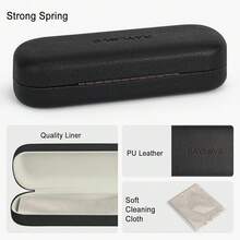 Glasses Case Hard Shell Eyeglass Case With Cleaning Cloth, PU Leather Protective Eye Glass Cases Fits Most Sunglasses - Black - View 8