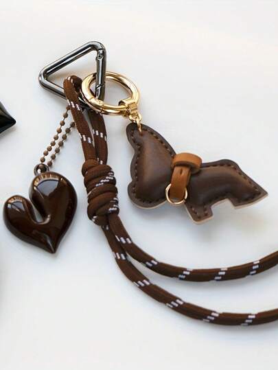 Original PU Leather Bulldog Keychain, Bag Charm, Heart-Shaped Pendant, Triangular Ring, Unique Creative Decoration, Suitable For Birthday, Valentine's Day Or Holiday Gifts