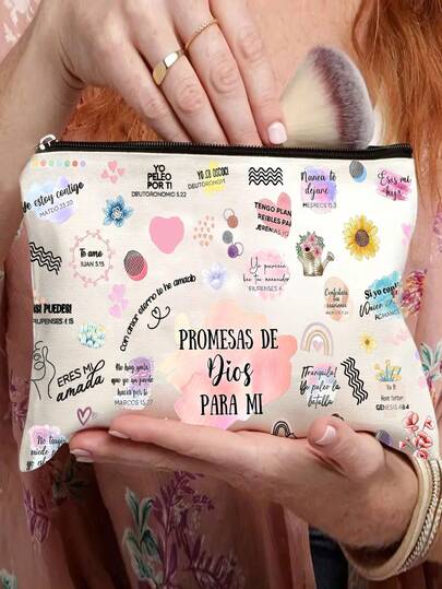 Bolsa inspiradora cristiana adornada con versículos bíblicos - Estuche de viaje de tela premium para artículos de tocador, con motivos florales y de corazón que muestran citas de las Escrituras, regalo basado en la fe para mujeres, cumpleaños, Navidad, hijas, colegas