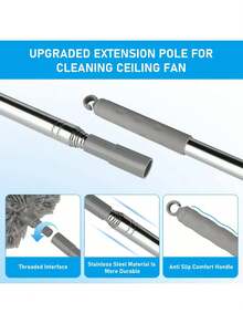 1 Set Extendable Stainless Steel Rod Microfiber Duster (83-245cm), Reusable And Washable, Suitable For Cleaning Ceiling Fans, High Ceilings, Blinds, Furniture And Cars - Scalable - View 11