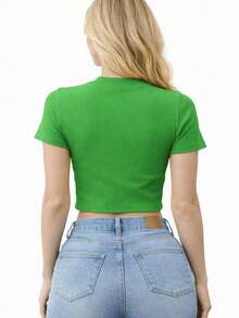 Women's Short-Sleeved Brazil World Cup Ribbed Knit Blouse - 綠色 - 查看 2