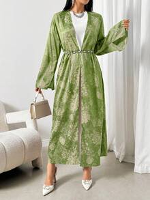 Áo Abaya Ả Rập dáng rộng, thanh lịch, tay loe, họa tiết hoa dành cho nữ - Nhiều màu - Xem 6