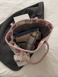 2026新款涂鸦大容量休闲手提包，通勤上学皆宜，女士款 - 粉色 - 查看 4