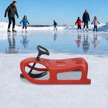 LYNICESHOP Snow Sled For Kids,SnowRush Sledge,Single Rider Racer Toboggan With Pull Rope And Steering Wheel, 220 Lbs Capacity Outdoor Plastic Winter Sleigh For Toddlers & Kids. Holiday Gift (US Stock) Faster Delivery - Red - View 3
