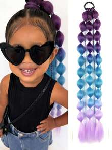 Kid's Yaki Straight Bubble Ponytail Extensions - 1pc, 24" Lightweight, Ombre Synthetic Ponytails For Rave, Festival, All Ages - Multicolor - View 16