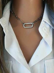 1pc Women's Silver Necklace, Featuring Delicate Long Chain And Minimalist Large Clasp, Simple And Unique. Another Women's Silver Necklace Design With Thick Chain And Cross Pendant, Understated And Elegant, Suitable For Dates Or Parties. - Silver - View 3