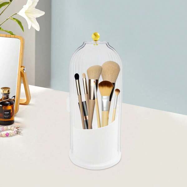 SanBouSi Rotation Makeup Brush Container Makeup Brush Holder Clear Lid Makeup Brush Organizer