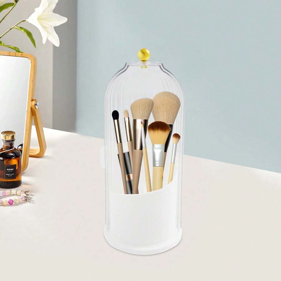 SanBouSi Rotation Makeup Brush Container Makeup Brush Holder Clear Lid Makeup Brush Organizer - Blanco y transparente - Ver 1