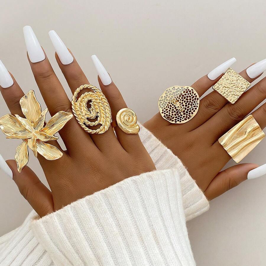 1pc Metal Geometric Sunflower Shaped Single Hole Ring (Random Delivery) - XH92824717-21 - View 1