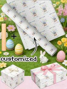 Personalized Packaging Paper/Beautiful Easter Gift Wrapping Paper/Easter Bunny Pattern Wrapping Paper/Easter Eggs/Personalized Easter Bunny Wrapping Paper - Multicolor - View 1