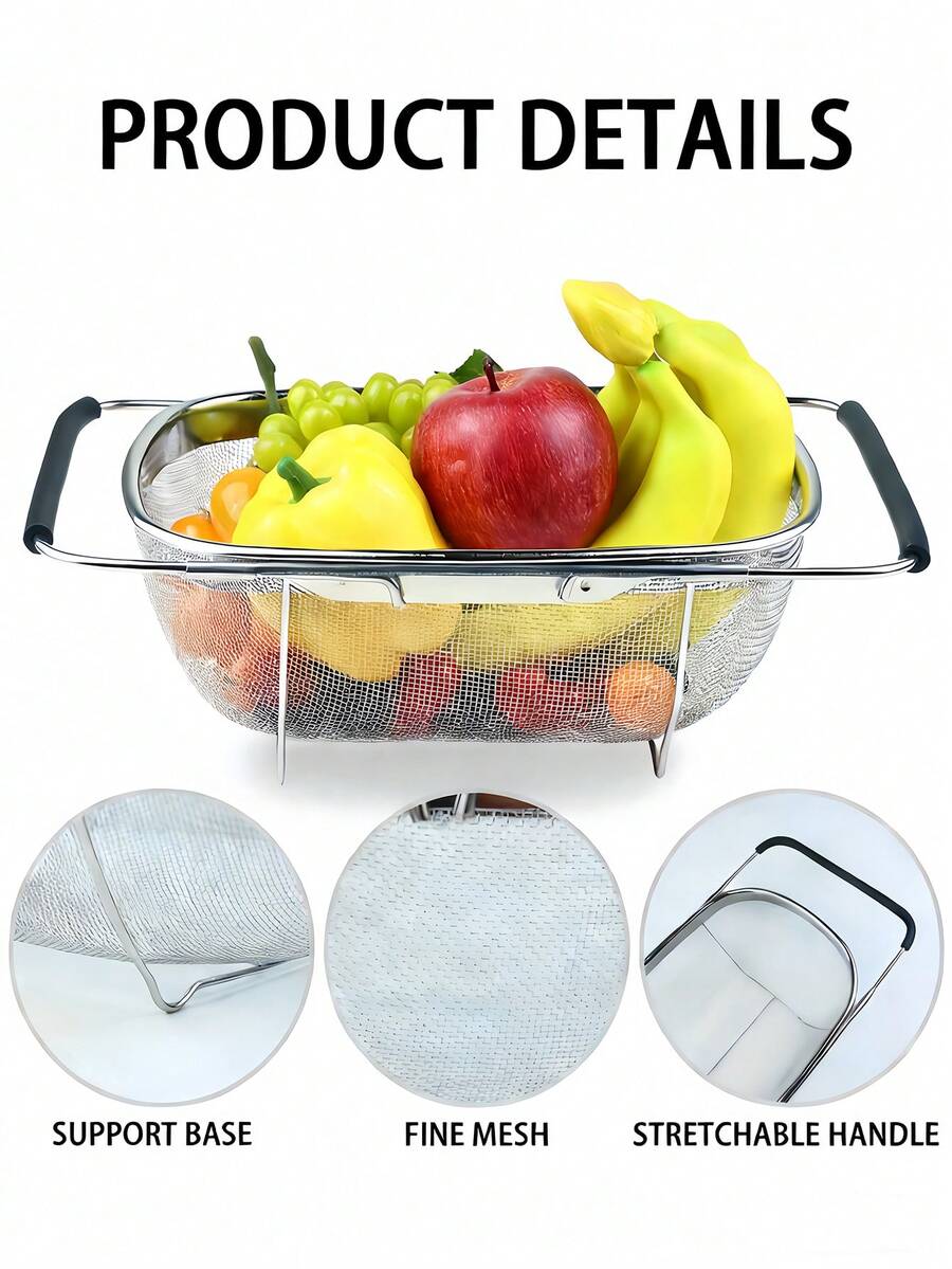 Adjustable Stainless Steel Fine Mesh Strainer And Funnel Basket, Suitable For Vegetable And Fruit Sink Filtration, Kitchen Essential, Food- Vegetable Filter, Halloween Gift, Home Kitchen Bathroom Decor