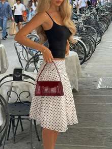 Women's Polka Dot Pattern Double-Layer Mesh Bodycon Straight Skirt, Fitted Beach Vacation Dress, Spring/Summer - Burgundy - View 3