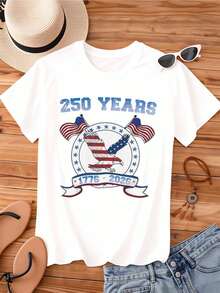 250 Years America Independence Day 1776 2026 Eagle Flag T Shirt Women Patriotic Celebration Apparel Casual Wear - 白色 - 查看 2