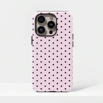 Pink Base Black Polka Dot Phone Case, Cute Y2K Style. Compatible With IPhone 17, 16, 15, 14, 13, 12, 11 Pro Max Plus Models