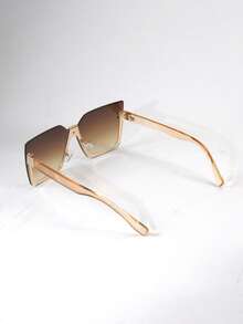 1pc Metal Diamond-Edged Fashion Decorative Glasses, Suitable For Daily Wear And Festivals, European And American Style Metal Half-Frame Glasses, Fashionable Minimalist Frameless Rimless Integrated Glasses For Men And Women, Personalized Street Style Runway Fashion Glasses, St. Patrick's Day - Champagne - View 6