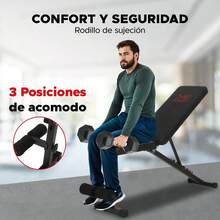 Banca de Pesas Profesional 300 kg – 3 Niveles (Plano, Inclinado, Declinado) + Soporte para Piernas – Estructura de Acero Reforzado, Ideal para Press Banca y Abdominales - Maryland - Ver 6