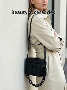 Yves Saint Laurent Black Quilted One Shoulder Bag, Chain Crossbody Bag, Large Capacity, Fashionable Gift For Valentine's Day (Everyday/Party) - Black - View 4