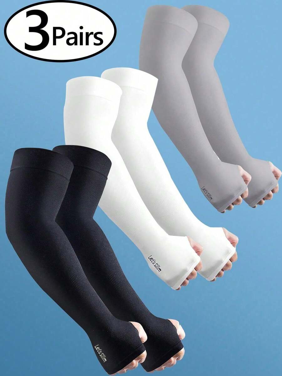 1/2/3 Cặp ống tay chống nắng bằng lụa băng thoáng khí, có lỗ xỏ ngón cái, ống tay nén làm mát unisex dùng cho công việc, chống nắng. - A - Xem 1