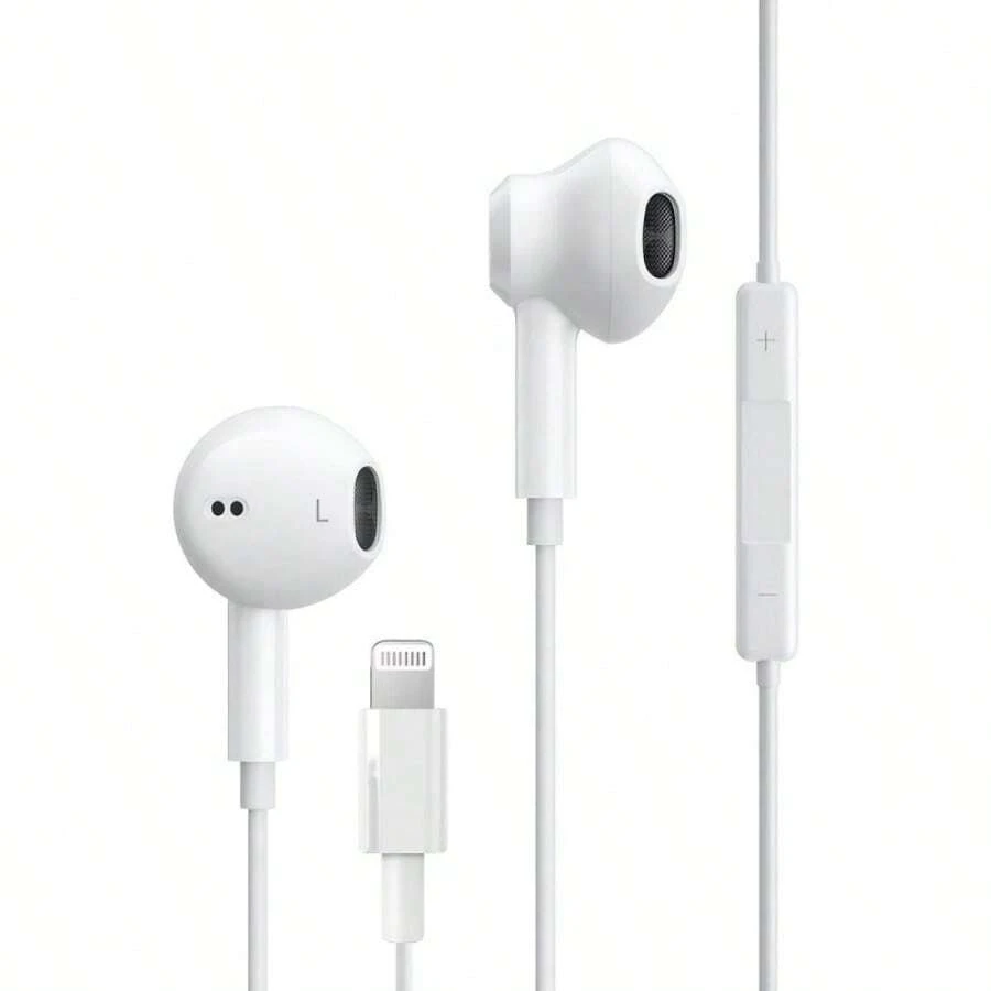 In-Ear Wired Earphones With Lightning Connector - High Fidelity Sound, Built-In Microphone And Remote Control, Compatible With IPhone, And Other Apple Devices With Lightning Connector, Compatible With IPhone Earphones With Lightning Connector, Built-In Microphone And Remote Control, Compatible With IPhone 14/13/12/11/XR/XS/X/8/SE/Pro/Pro Max, Supports All IOS Systems - White - View 1