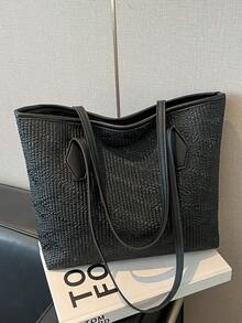 New Fashionable Simple Shoulder Bag Korean Edition Large Capacity Tote Bag - Black - View 7