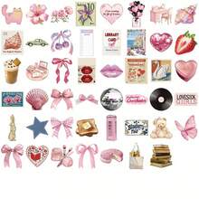 50张Y2K复古贴纸，艺术贴纸，酷炫贴纸，美学贴纸，KPOP涂鸦贴纸，防水乙烯基贴纸，适用于水瓶、笔记本电脑、手机、滑板、剪贴簿、日记本、礼品 - 粉色 - 查看 2