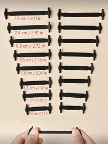 16 piezas/Set Cordones de silicona negra sin nudos, cordones elásticos adecuados para zapatos deportivos, zapatos casuales, botas de combate, uso diario de verano, accesorios de calzado regalo - Negro - Ver 5