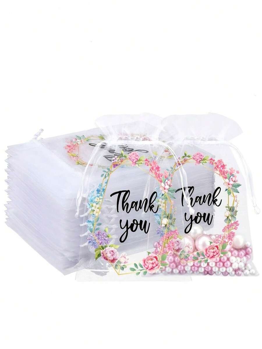 20 chiếc túi vải organza màu hồng có nơ, kích thước 3.9x4.7 inch, túi đựng trang sức bằng vải organza trong suốt có dây rút, túi quà tặng hình hoa hồng cho đám cưới, Giáng sinh, quà tặng tiệc tùng.