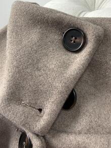 Retro Minimalist Stand Collar Wool Blend Casual Loose Fit Fashionable Commuter Coat For Women, Autumn/Winter - Khaki - View 6