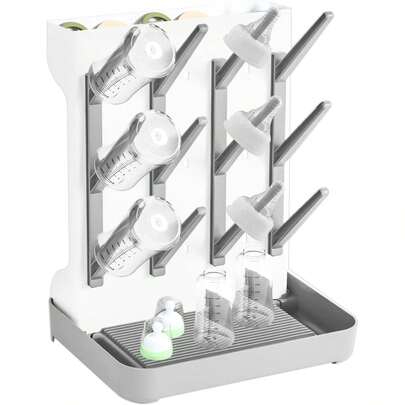Baby Bottle Drying Rack – 3-Tier Vertical Storage Stand For Bottles, Pump Parts & Pacifiers – Includes Detachable Drip Tray – Space-Saving, Quick-Dry