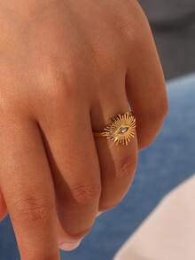 1 Pc Vintage White Cubic Zirconia Devil's Eye Ring For Women Gold Color Stainless Steel Open Ring Wedding Party Jewelry Gift - Multicolor - View 9