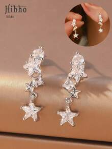 Hihho 1 Pair Silver/Gold Starry Tassel Earrings, Combining Romantic Cosmic Imagery And Flowing Tassel Texture, With Dreamy Atmosphere And Visual Extension. Suitable For Light Party/Ambiance Outfits, To Create A Dynamic Look - Tassel Earrings - View 2