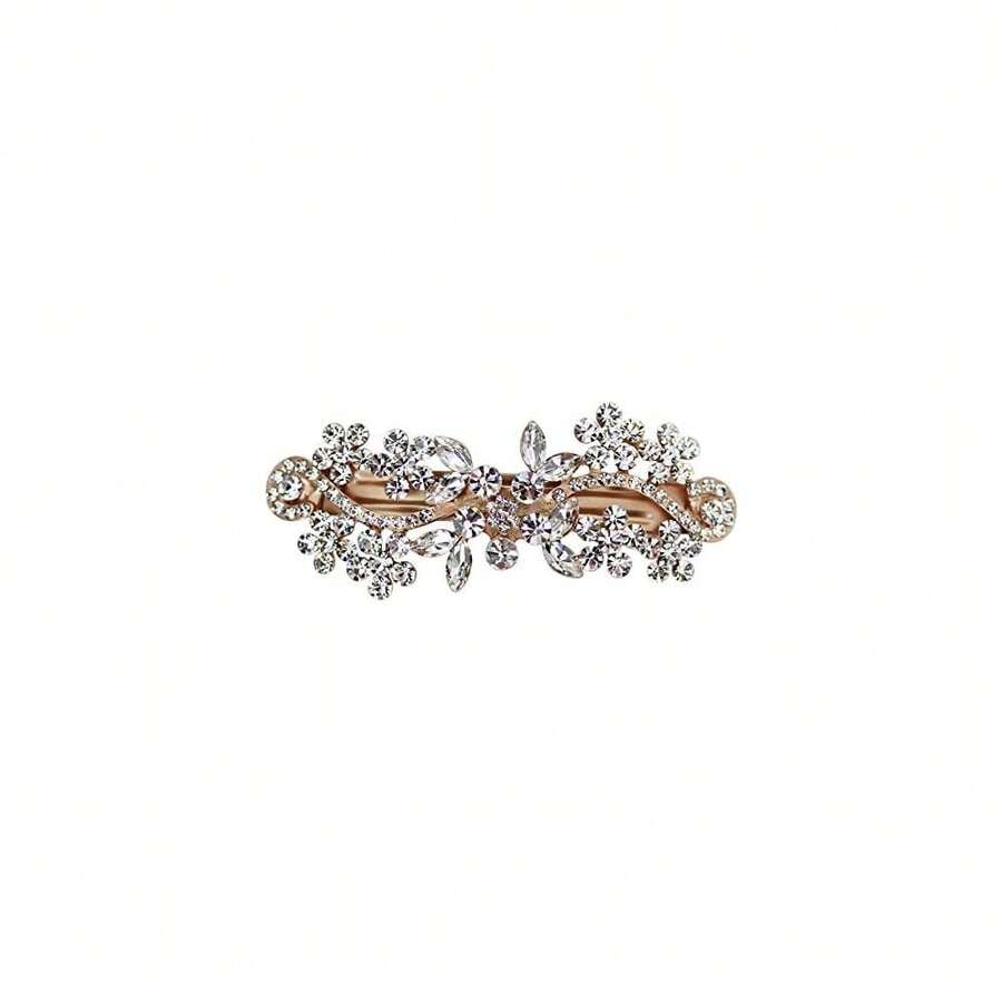 Gorgeous Clear Crystal Floral Hair Clip Barrette - Clear/Rose-gold - View 1