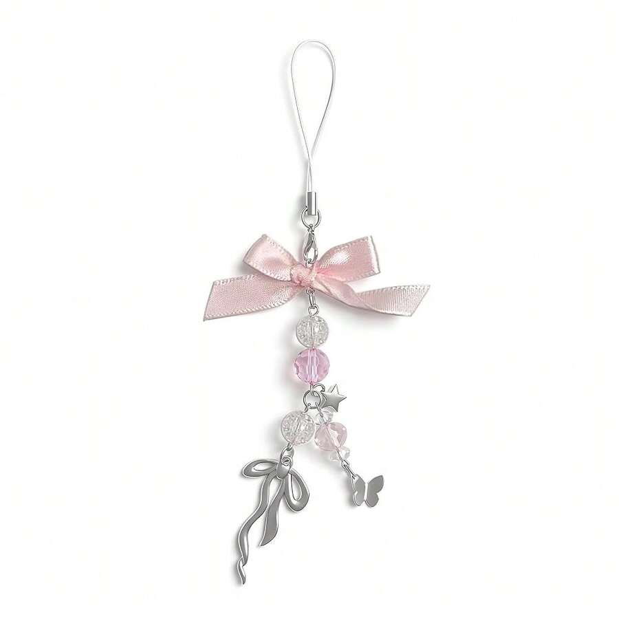 Y2K Cute Phone Charms Set - Aesthetic Cherry,Flower, Butterfly & Star Cell Phone Straps, Kawaii PhoneAccessories For Bag Keychain, , Camera Decor - Nơ hồng - Xem 1