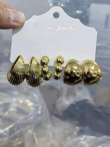 2/4/6/16pcs Fashionable New ABS Resin UV Plated Gold CCB Exaggerated C-Shape Water Drop Personalized Earring Set, Suitable For Daily Wear [Earring Material: ABS Plastic] - Gold - View 7