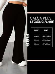 Women's Plus Size Flare Leggings, Wide Leg, Perfect Fit, High Waist, Black - màu đen - Xem 3