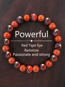 Men's Powerful Protection Bracelet, 8mm Red Tiger Eye & Red Jasper Action, Courage, Relaxation,Energy Healing Bracelet For Women Men Yoga Meditation Boho Vintage Jewelry Gifts - Multicolor - View 1