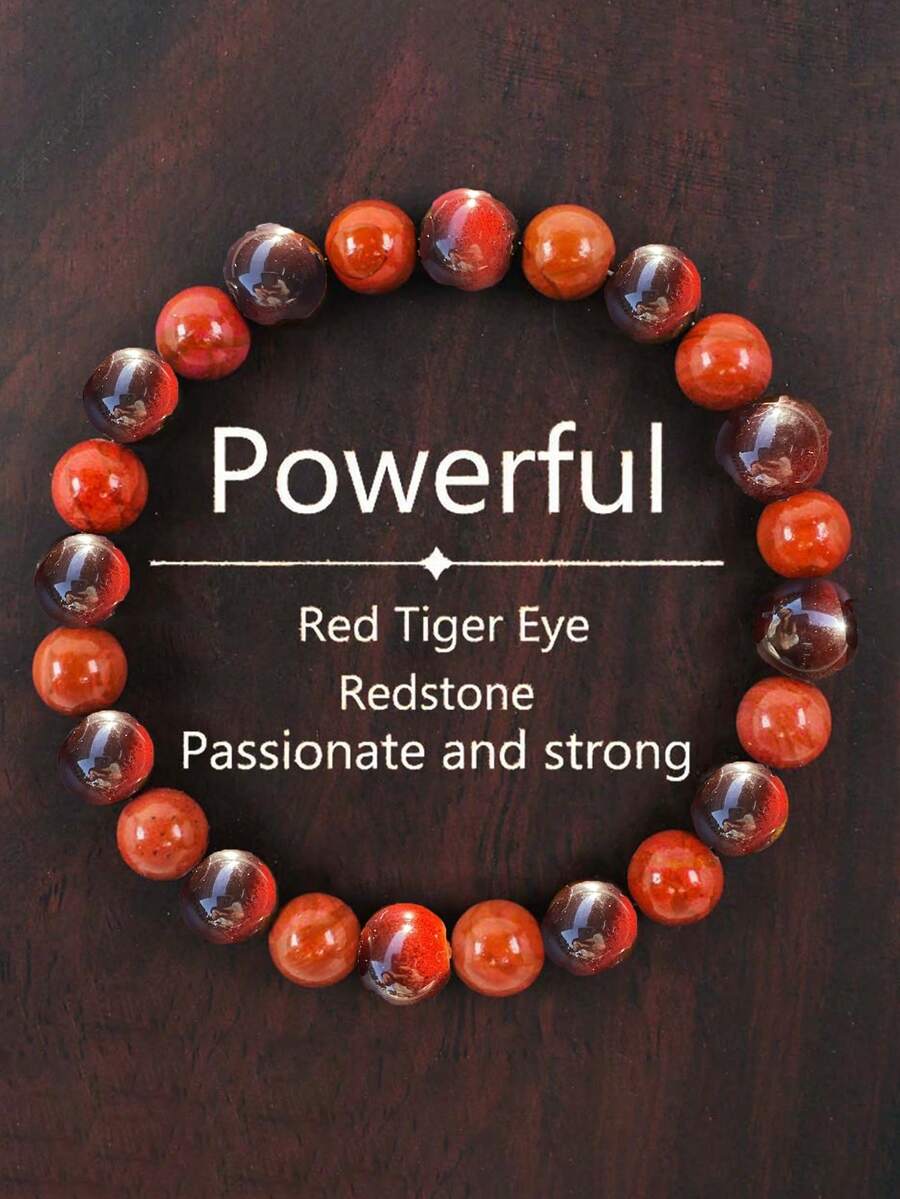 Men's Powerful Protection Bracelet, 8mm Red Tiger Eye & Red Jasper Action, Courage, Relaxation,Energy Healing Bracelet For Women Men Yoga Meditation Boho Vintage Jewelry Gifts - Multicolor - View 1
