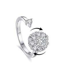 1 Chiếc nhẫn giảm lo âu vui nhộn - Xoay được để giảm căng thẳng, kích thước có thể điều chỉnh, thiết kế hở, đính đá Cubic Zirconia, thích hợp cho phụ nữ đeo hàng ngày. - Bạc - Xem 10