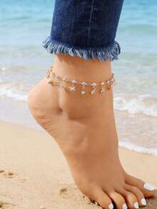 imoli Pulsera tobillera con diamante de imitación & con accesorio de mariposa - Amarillo Oro - Ver 2