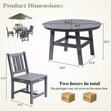 Juego de mesa y sillas de comedor para exterior de 5 piezas, juego de muebles de patio con orificio para sombrilla, juego de comedor para jardín y patio trasero. - Gris - Ver 2