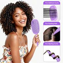 Curl Defining Brush For Thick Coily Hair, Firm-Bristle TPEE Detangling Brush For Coarse 4A\U20134C Curls, Dual-Sided Wide &Amp; Narrow Tooth Brush For Wet &Amp; Dry Curl Shaping\U2013 Women &Amp; Men (2054-Pale Lilac) - ColorB - View 5