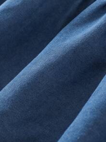 Young Girl Denim Dress, Summer New Cute Bow Puff Sleeve Lapel Knee-Length Princess Cake Dress - Blue - View 11