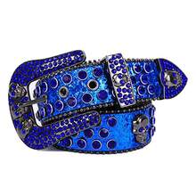 1PC Skull Rhinestone Leather Belt, Bling Crystal Studded Waist Belt, Western Style Punk Belt For Men & Women, For Jeans, Halloween, Parties, Nightclub, Adjustable Eye-Catching Fashion Belt For Daily & Costume Use - 黑底 白鑽 - 查看 10